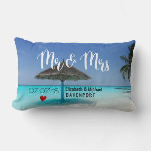 Coussin Rectangle Plage tropicale avec Mariage parapluie en chaume