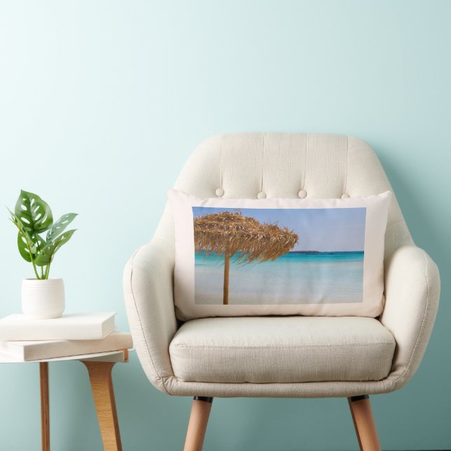 Coussin Rectangle Plage tropicale panoramique avec parasol en paille (Chaise)