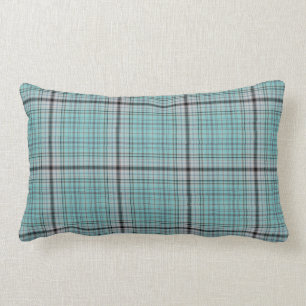 Coussin Rectangle Plaid de tartan noir gris turquoise de vert bleu