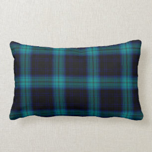 Coussin Rectangle Plaid de tartan turquoise noir de vert bleu de
