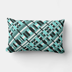Coussin Rectangle Plaid en Aqua, Turquoise, noir & blanc