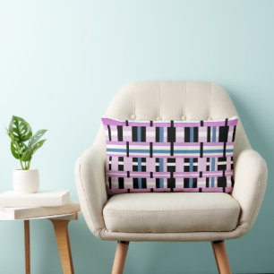 Coussin Rectangle Plaid en bleu ardoise, orchidée, noir & blanc