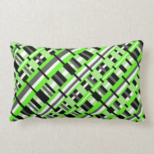 Coussin Rectangle Plaid en Diagonale verte, noire et grise
