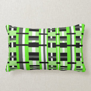Coussin Rectangle Plaid en Lime vert, noir et gris