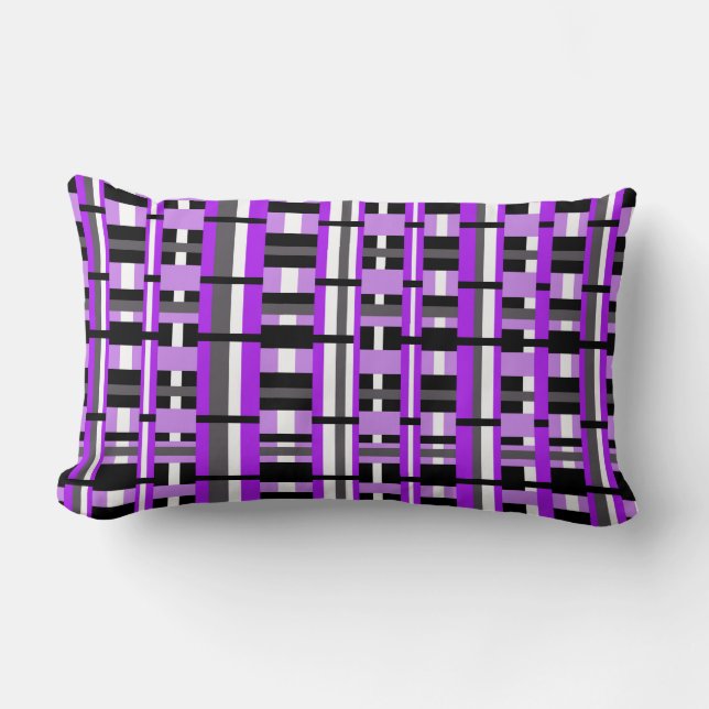 Coussin Rectangle Plaid en violet, noir et gris (Recto)