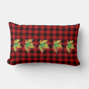 Coussin Rectangle Plaid rouge avec Feuilles d'érable d'automne