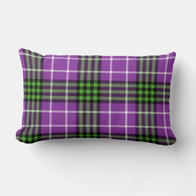 COUSSIN RECTANGLE PLAID VERT ET VIOLET INSPIRÉ D'HALLOWEEN (Recto)