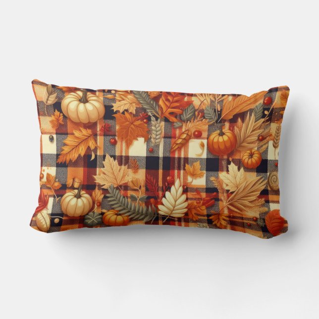 Coussin Rectangle Plaids d'automne citrouille Maple Feuille (Verso)