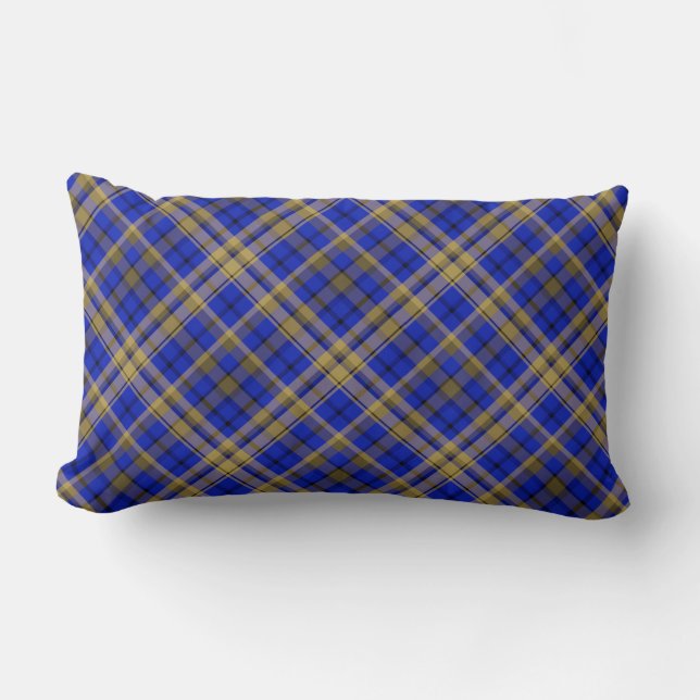 Coussin Rectangle Plaque de tartan bleu et jaune. (Recto)