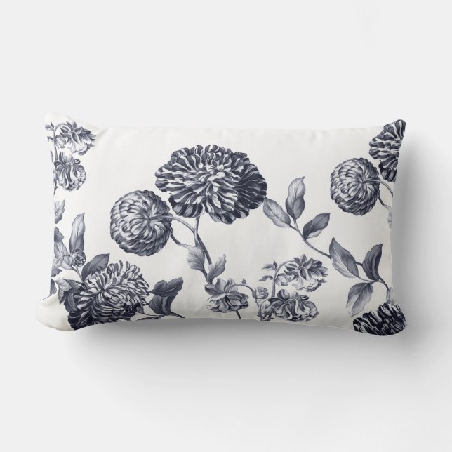 Coussin Rectangle Platine Toile floral botanique moderne gris (Recto)