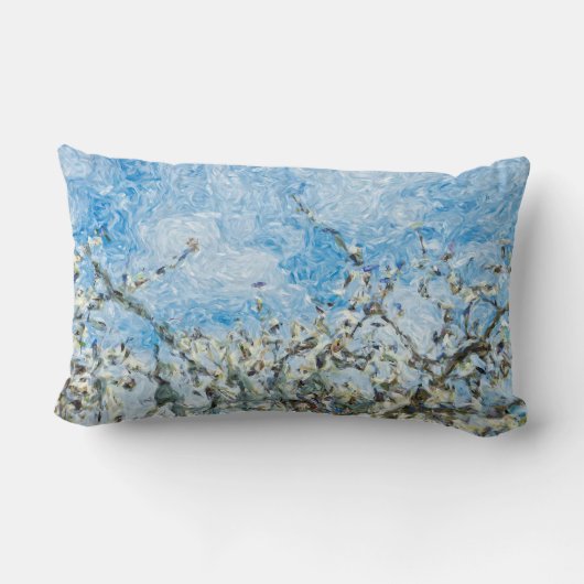 Coussin Rectangle Plum arbre fleurs blanches au printemps (Verso)