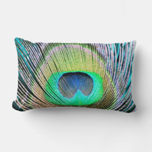 Coussin Rectangle Plume de paon sur Turquoise