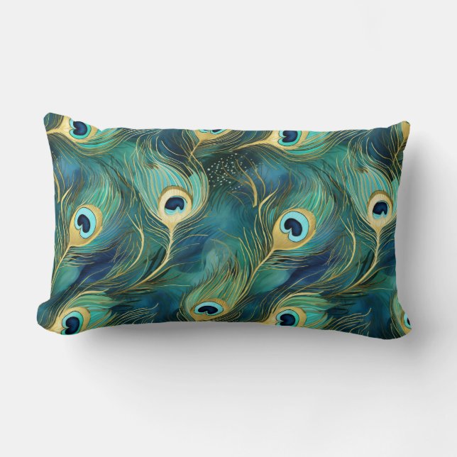 Coussin Rectangle Plumes de paon (Recto)