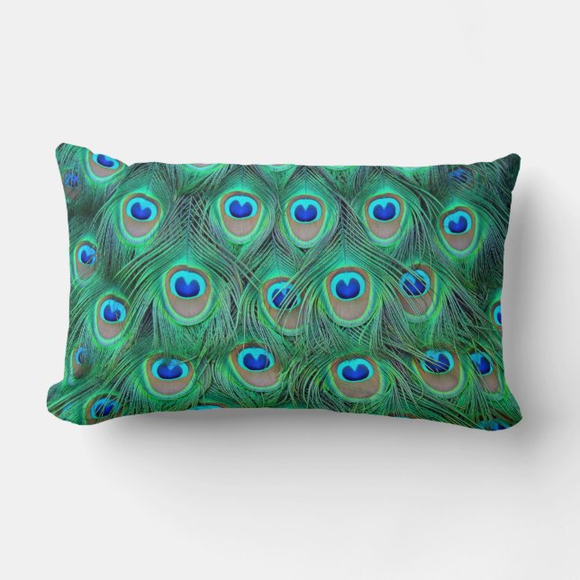 Coussin Rectangle Plumes de paon vibrantes (Recto)
