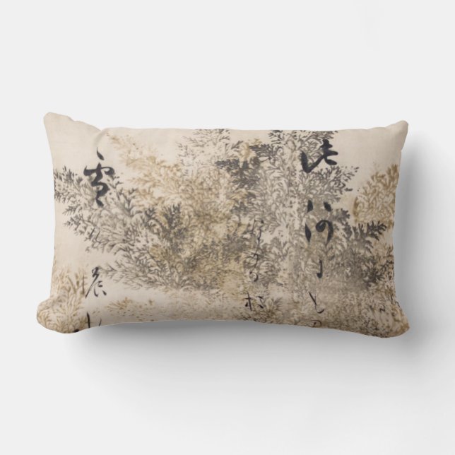 Coussin Rectangle Poème japonais Peinture Or Argent Automne Cypress (Recto)
