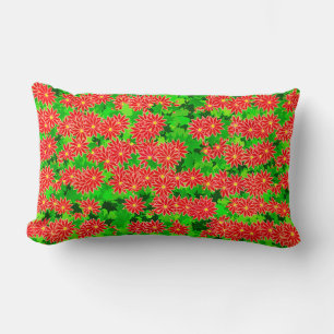 Coussin Rectangle Poinsettias rouges et Holly vertes