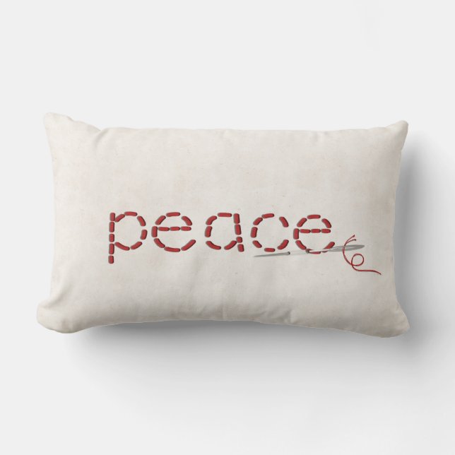Coussin Rectangle point de texte PEACE rouge avec aiguille (Recto)