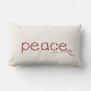Coussin Rectangle point de texte PEACE rouge avec aiguille
