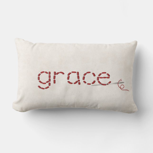Coussin Rectangle point de texte rouge GRACE avec aiguille (Recto)