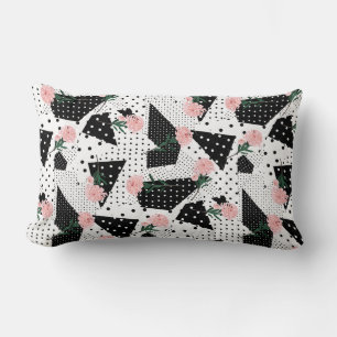 Coussin Rectangle Points Abstraits modernes et fleurs roses