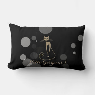 Coussin Rectangle Points Gris Sur Arrière - plan Noir, Chat, Bonjour