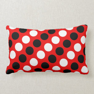 Coussin Rectangle Points noirs et blancs en rouge