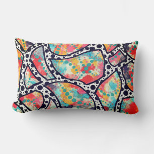 Coussin Rectangle Points, points et lignes funky gais Art original