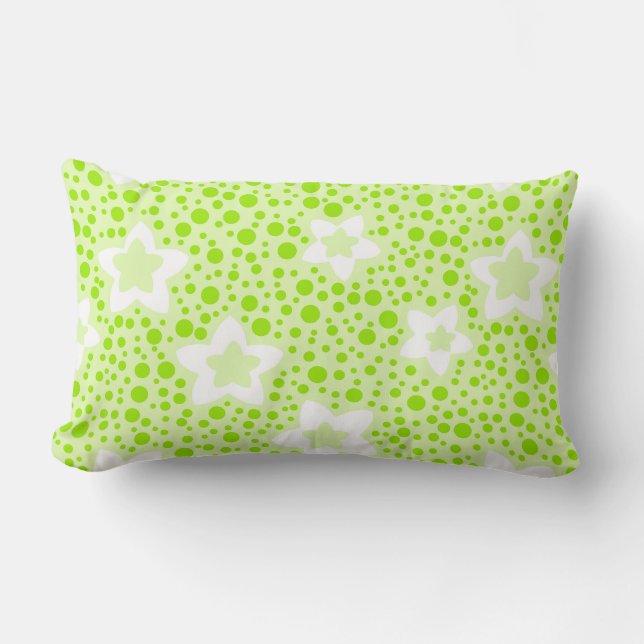 Coussin Rectangle Pois rétro vert vif avec motif floral (Recto)