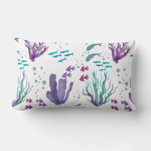 Coussin Rectangle Poisson et corail Aquarelle design