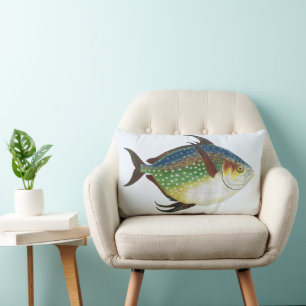 Coussin Rectangle Poisson lunaire tropical, animal marin aquatique v