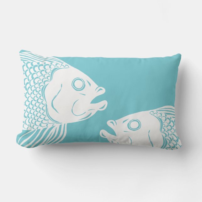 Coussin Rectangle Poissons blancs et bleus (Recto)