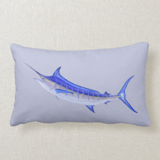 Coussin Rectangle Poissons de Marlin bleu sur le gris