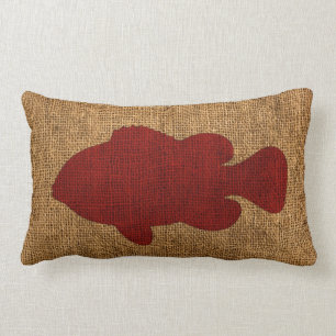 Coussin Rectangle Poissons nautiques en rouge rustique