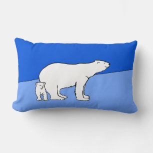 Coussin Rectangle Polar Bear Mom and Cub Peinture - Wildlife Art