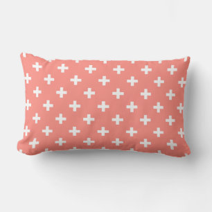 Coussin Rectangle Polka blanche croise sur la pêche