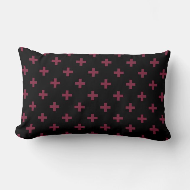 Coussin Rectangle Polka de mûre croise sur le noir (Recto)