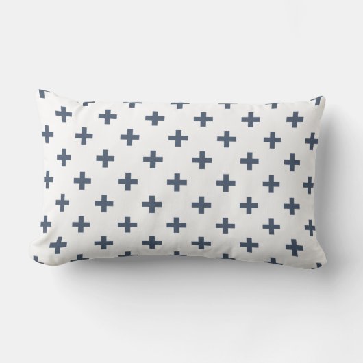 Coussin Rectangle Polka gris-bleu croise sur blanc (Recto)