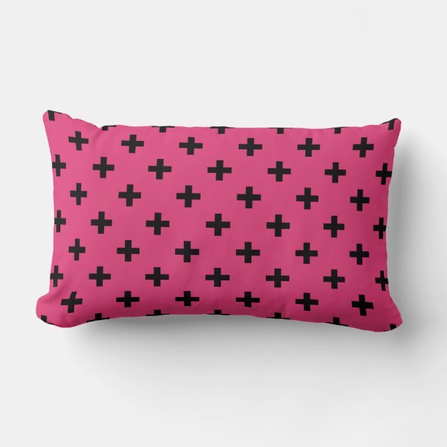 Coussin Rectangle Polka noire croise sur fuchsia (Recto)