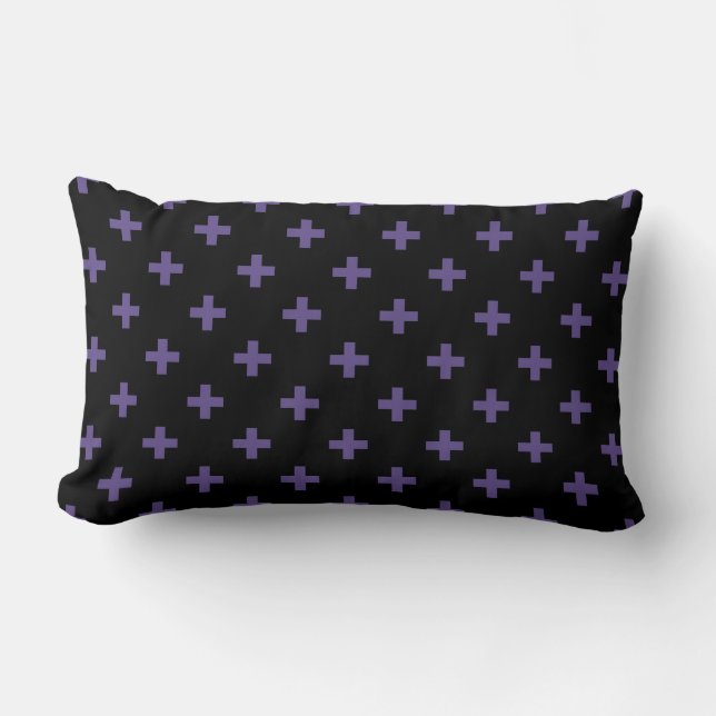 Coussin Rectangle Polka ultra violet croise sur noir (Recto)