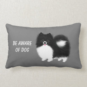 Coussin Rectangle Poméranien noir et blanc - Attention au chien