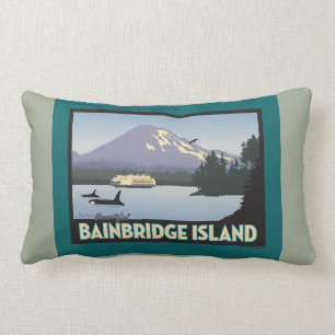 Coussin Rectangle Poster Art de style rétro de l'île de Bainbridge