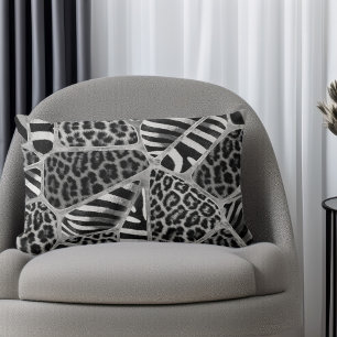 Coussin Rectangle Poster de animal - Leopard et Zebra - argent