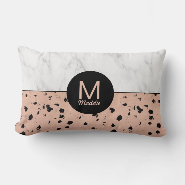 Coussin Rectangle Poster de animal or Rose Monogramme et Motif de ma (Recto)