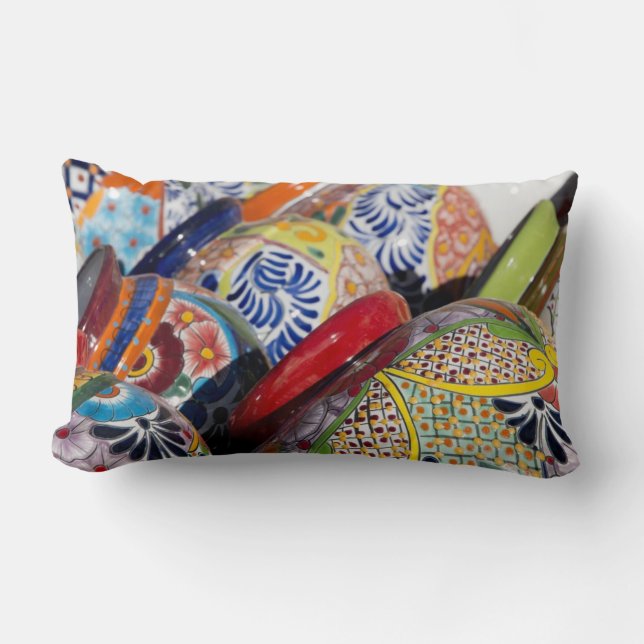 Coussin Rectangle Poteries mexicaines traditionnelles colorées peint (Recto)