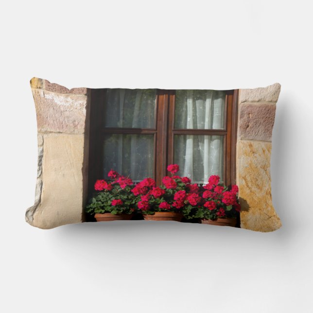 Coussin Rectangle Pots de fleurs de fenêtre dans un village (Recto)