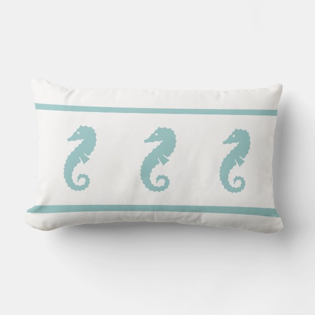 Coussin Rectangle Poudre turquoise bleu et blanc SEAHORSE (Recto)