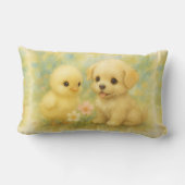 Coussin Rectangle Poussin et chiot, aquarelle de Natasha Us (Verso)