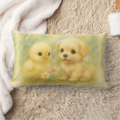 Coussin Rectangle Poussin et chiot, aquarelle de Natasha Us (Couverture)