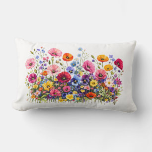 Coussin Rectangle Prairie de fleurs sauvages avec des floraisons aqu