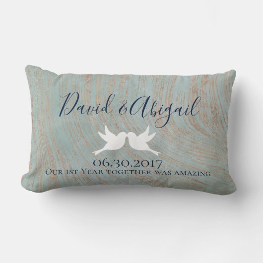 Coussin Rectangle Premier anniversaire Cadeau bleu et cuivre (Recto)